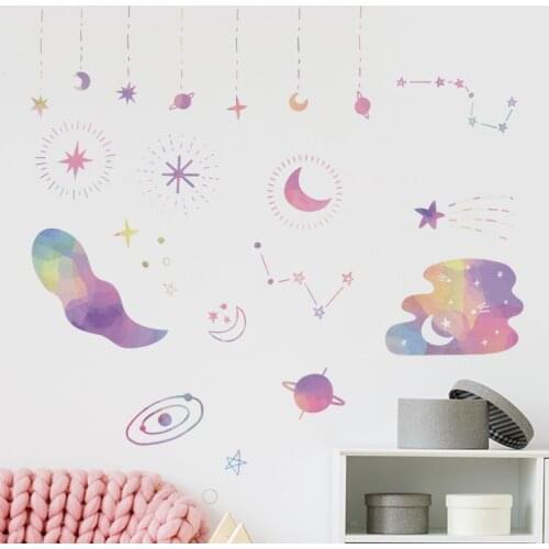 Cartoon Watercolor Cloud Moon Wall Stickers for Kids Rooms Boys Girls Room Decorations Decals Nursery Bedroom Walpaper Mural