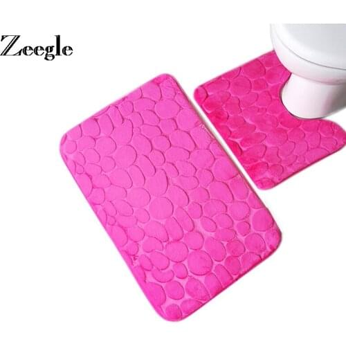Zeegle 3D Stone Bath Mat Set Non-slip Bathroom Carpet Bathroom Floor Mat Absorbent Bathroom Carpet Toilet Rug Flannel Shower Pad