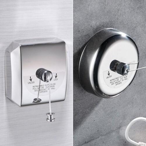 Wall-mounted Metal Clothesline Household No Drilling Retractable Clothes Drying Rack Rope Clothes Dryer Organizer Laundry Hanger