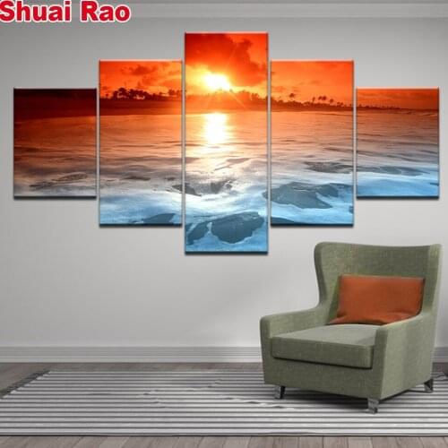 NEW diamond painting 5 Pieces Sunset Glow Beach Sea Waves Full square Drill embroidery cross stitch mosaic set