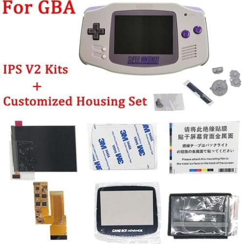 New SNES Shell with IPS V2 LCD Screen Kits Replacement for GBA, Original Camouflage Pre cut Shell Housing for GAMEBOY ADVANCE