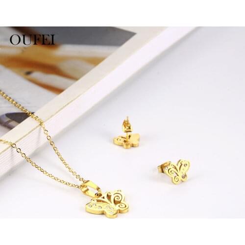 OUFEI Stainless Steel Jewelry For Woman Vogue 2019 Butterfly Charm Necklace Earrings Set Jewelry Accessories Bohemian