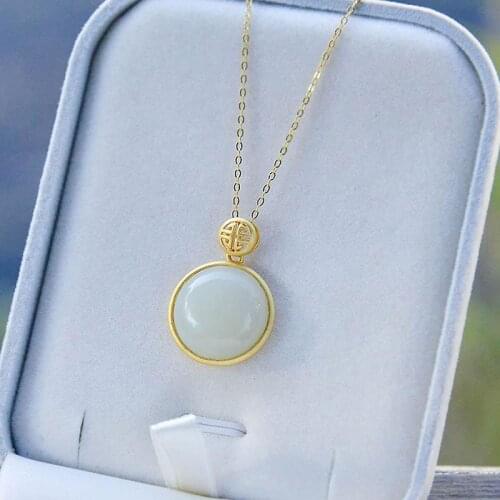 Miaohua Natural Hetian Jade White Jade Safe Necklace S925 Sterling Silver Elegant Fashion Classic Gift for Mother