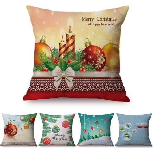 Christmas Ball Xmas Tree Star Pattern Festival Cushion Cover Colorful Christmas Gift Chair Sofa Decoration Throw Pillow Cover
