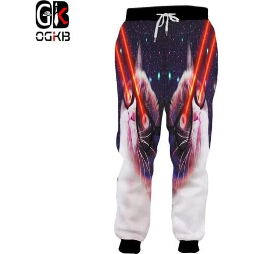 OGKB New Fall Winter Casual Sweat Pants Mens 3D Print Galaxy Space Flash Light Cat Joggers Harem Pants Mens Loose Sweatpants