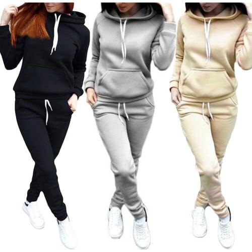 2020 Two-piece Sports Women Tracksuit Solid Color Long Sleeve Hoodies Sweatpants Set Womens Clothing толстовка женская sudadera