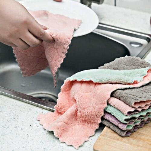 Thickened Microfiber Coral Fleece Cleaning Rags Absorbent Household Dish Towel Double-Sided non-sticky Kitchen Clean Cloth