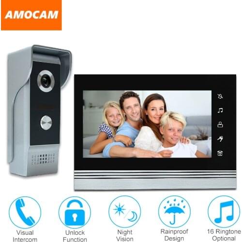 7" video door phone intercom doorbell kits aluminum alloy panel wired video doorphone system 1 IR camera 1 LCD color monitor