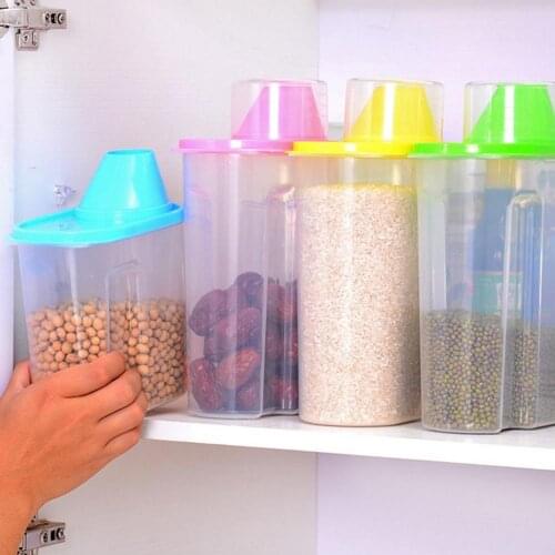 1pc Durable Plastic 2.5L Large Capacity Kitchen Airtight Dry Food Cereal Storage Box Seal Pot Can with Lid Good Sealability