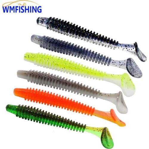 100PC Soft Lures 50mm Screw T Tail Jigging Fishing Lures Wobblers Tackle Double Color Bass Pike Aritificial Silicone Swimbait