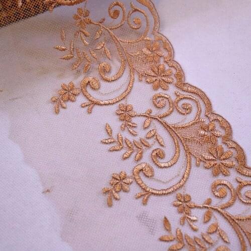 2Meter 14CM Wide Vintage Flowers Embroidery Lace Trim Coffee Mesh Fabric For Bra Lingerie Underwear Dolls Dress Ribbon Handmade