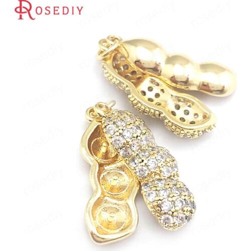 40373)2PCS 8.3x20.6MM 24K Gold Color Brass and Zircon Pod Charms Pendants Jewelry Making Supplies Diy Findings Accessories