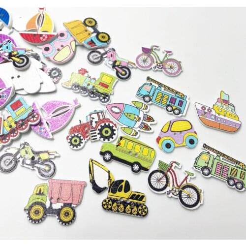 100pc Mixed Transportation Sewing Wooden Buttons For Clothes Knitting Crafts Scrapbooking DIY Needlework Accessories WB597