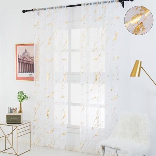 2X Bronzing Window Curtain Drape Gauze Rod Pocket Valance Sheer Curtain Marble Window Draperies Tulle Curtain Home Decoration
