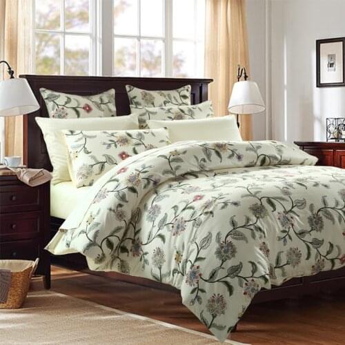 4 pcs Home bedding set soft 60S long stapled cotton sateen floral print duvet case and pillowcase set with plants upholstery