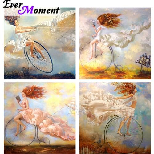 Ever Moment Diamond Painting Cartoon Girl Bicycle Crystal Rhinestone Home Handicraft House Stuff For Home And Decoration ASF2173