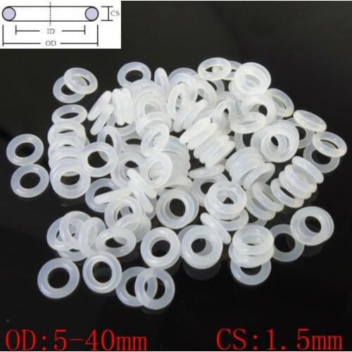White Food Grade Silicon Rubber O-Ring Seals Washer Cross Section 1.5mm OD 5-40mm