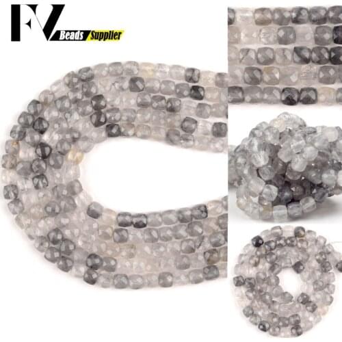 Natural Gray Crystal Faceted Square Beads For Jewelry Making Needlework Loose Stone Beads Diy Bracelet Charms Accessories 15