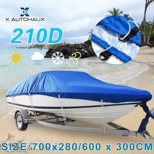 X AUTOHAUX 540/570/700 x 280/300CM 210D Trailerable Boat Cover Waterproof Fishing Ski Bass Speedboat V-Shape Blue Boat Cover