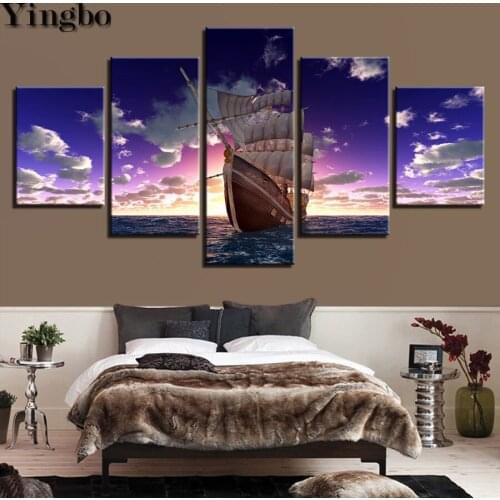 Diy diamond painting 5 Pieces Sailboat Sunset Seascape diamond picture full square round diamond embroidery rhinestone art