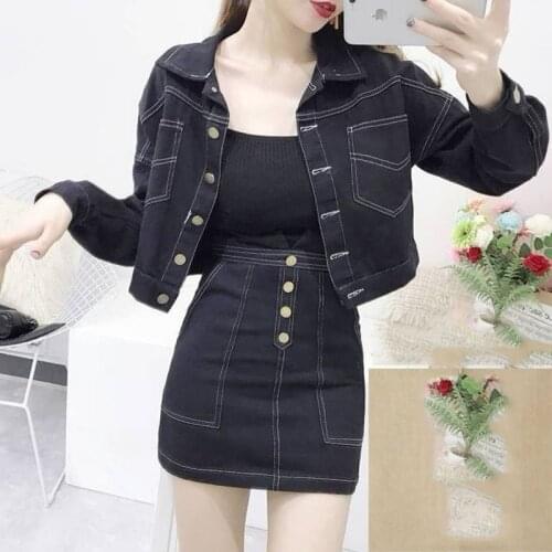 Denim Women Set 2021 New Fashion Long Sleeve Short Denim Jacket Top Fashion Sexy Buttocks Cowboy Skirt 2 Piece Set Nz016