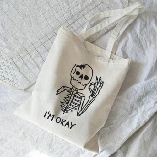 Skull anime y2k women canvas bag casual hip hop punk Vintage dark shopper bag Harajuku big capacity zipper female shoulder bags