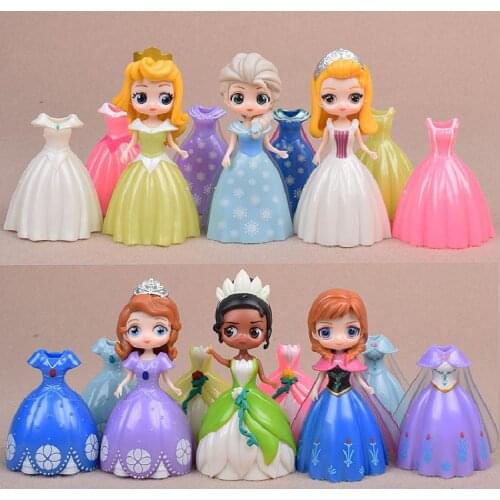 Disney Princess Toys White Snow Dolls Frozen Elsa Cinderella Ariel Alice Magic Clip Dress Chothes Cartoon Toys For Kids Change
