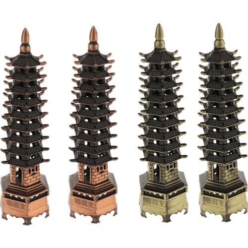 Chinese Vintage Zinc Alloy Wenchang Tower 9 Layers Stupa Tower Decorative Ornaments Home Officer Decor Gift for Friends Familiy