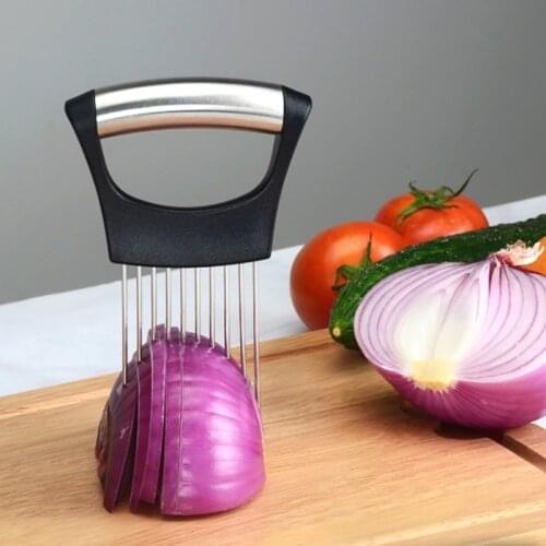 Onion Needle Stainless Steel Loose Meat Needle Vegetables Fruit Slicer Tomato Cutter Cutting Safe Aid Holder Kitchen Tools