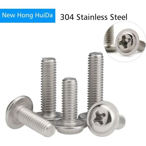 M2 M2.5 M3 M4 Stainless Steel 304 Phillips Cross Round Pan Head With Pad Screw Metric Thread Metal Machine Screw With Washe