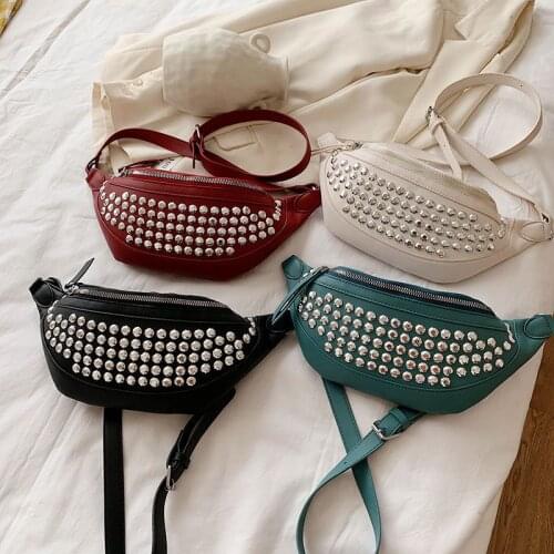 Fashion Luxury Designer Rivet Waist Chest Bags for Women Ladies Pu Leather Shoulder Crossbody Bags Handbags Purse Clutch NB036