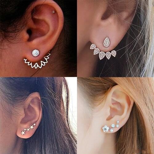 Fashion Petal Multi Water Drop Crystals Stud Earrings Gold Double Sided Earrings For Women Jewelry Ear Accessories