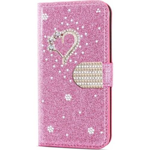 Fashion Diamond Love Heart Wallet Flip Bling Glitter Leather Case For Samsung Galaxy Note 20 Note10 9 8 S10E S10E S10 S9 S8 Plus