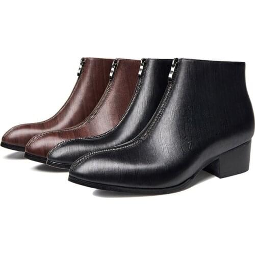 Mens winter shoes Boots Genuine Leather Zipper Man Ankle Shoe Black Brown Chelsea Med Heel 2019 New Fashion Free Shipping