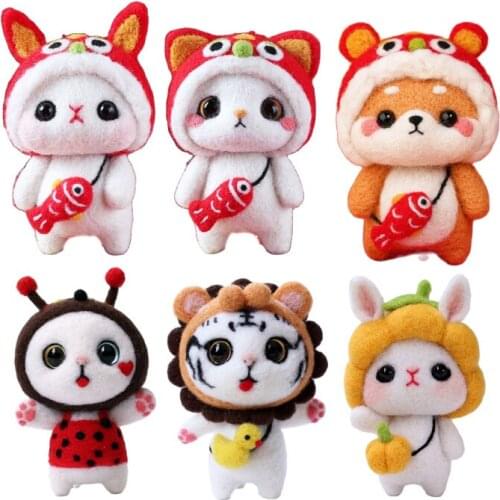 DIY Wool Felting Kit Dog Cat Handicraft Needle Felting Needlework Material Cartoon Animal Unfinished Sewing Art Creative Gift