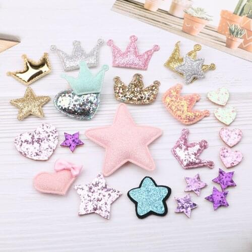 10PCS Glitter Stars Padded Patches Appliqued DIY Craft Artesanato Material Kids Headwear Hair Accessories Pentagram Embossing