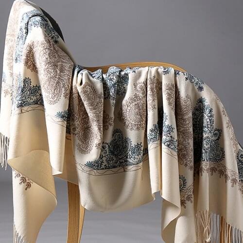 2019 New Winter Warm Solid Scarf For Women/Lady Soft Wool Pashmina Shawls Flower Embroidery Cashmere Female Wraps Capes