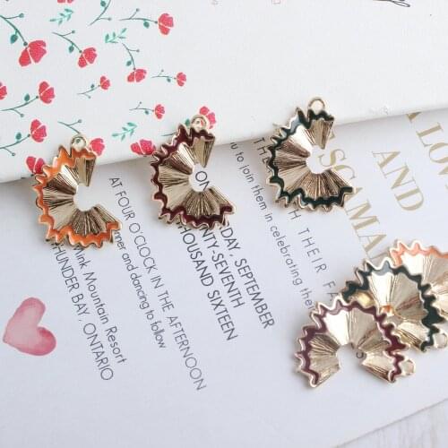 10pcs/lot New Arrival Pencil shavings Shape Gold Color Tone Enamel Charms 19*26mm Diy Bracelet Keychain Making Pendants