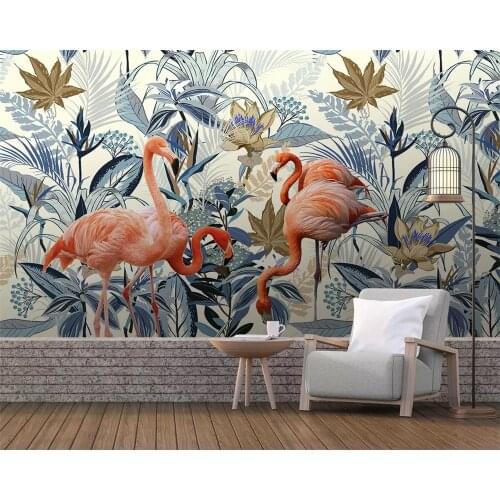 Beibehang wall papers home decor European style HD hand drawn tropical plants flamingo seamless mosaic background 3d wallpaper