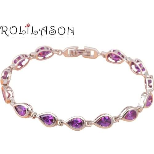 ROLILASON Charm Water drop shaped violet zircon filled bracelet for women Health Nickel Lead free Fashion jewelry TB330