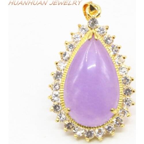Charms Drop Stone Pendant Stainless Steel Crystal Purple Natural Jades Chalcedony 25x39mm Chain Pendants For Women Jewelry B3320