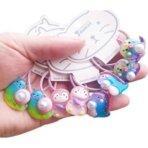 2PCS Cartoon Marine Animals Kids Elastic Hair Bands Children Hair Ties Cute Girls Hair Accessories Baby Headdress