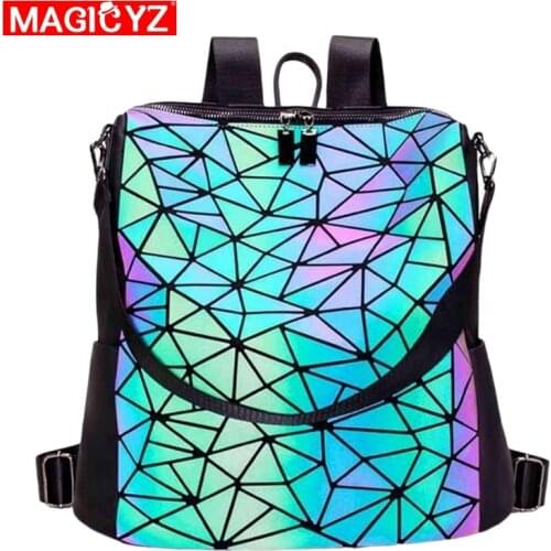 Women Backpack Luminous Geometric Plaid Sequin Female Backpacks For Teenage Girls Bagpack large Schoolbag Holographic Mochilas