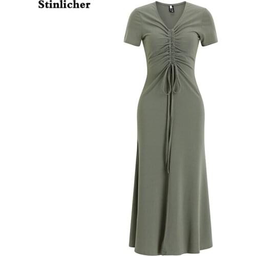 Sexy summer bodycon pencil dress women fashion V-neck split drawstring tight sheath dress ladies long wrapped dress