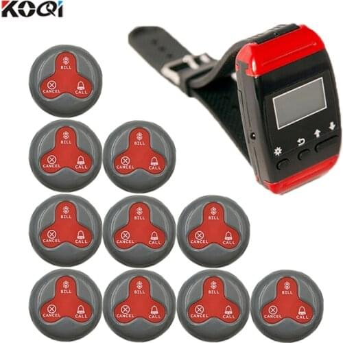KOQI 433.92mhz waterproof Restaurant Waiter Calling System wrist watch pager wireless service table call bell