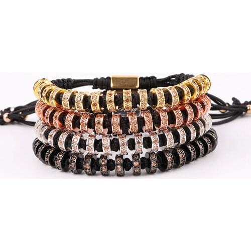 JARAVVI High Quality Luxury Bracelet Champagne CZ Charm Braided Knot Beads Bracelet Bangle Men Jewelry Gift