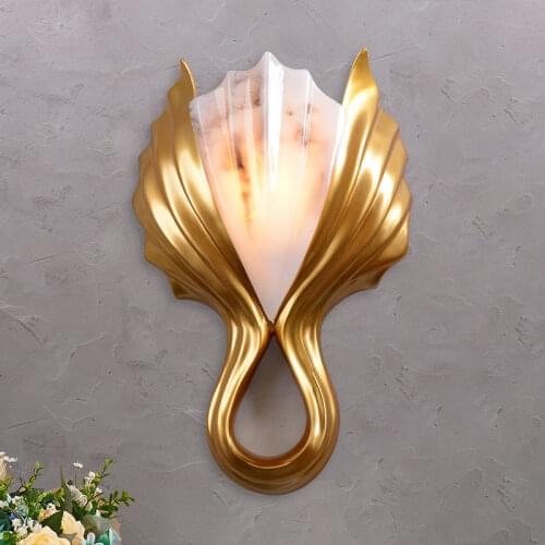 Gold Shell Glass Wall Lamp Vintage Nordic Wall Sconce Light Fixtures Bathroom Bedroom Lights Stairs Led Mirror Lights Home Decor