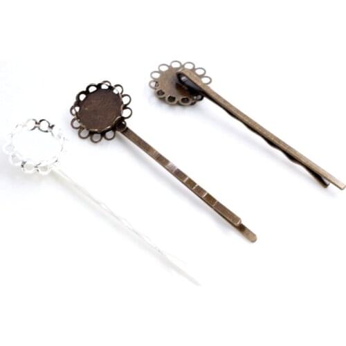 12mm 10pcs High Quality Bronze Silver Plated Copper Material Hairpin Hair Clips Hairpin Base Setting Cabochon Cameo