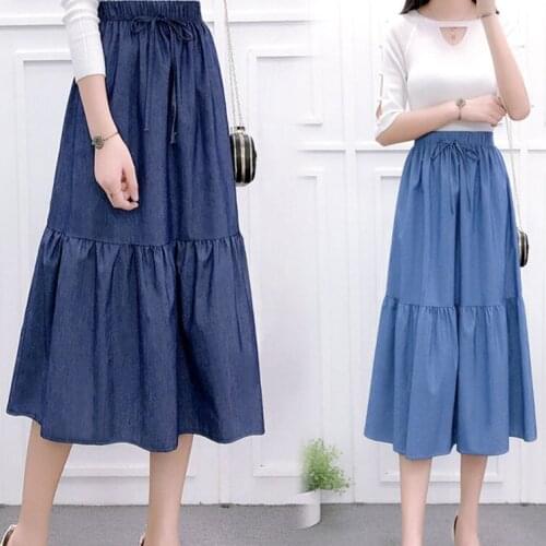 2021 New Summer Saia Female A-Line Slim Denim Skirt Pockets Women High Waist Midi Beho Jeans Skirts Plus Size Skirt