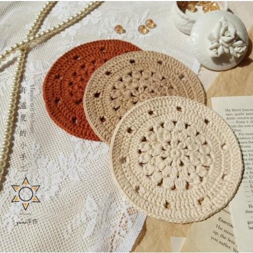 3pcs/Lot 13cm Nordic Style Round Hand Crochet Wedding Cup Coaster Fabric Placemats Pad Tea Coffee Mats Kitchen Table Desk Decor